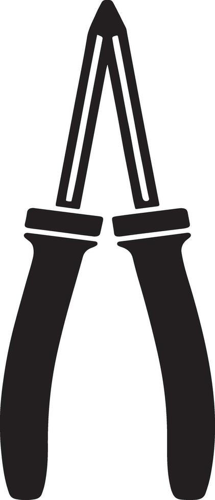 Black and white icon of long nose pliers for electronics repair and precision work vector