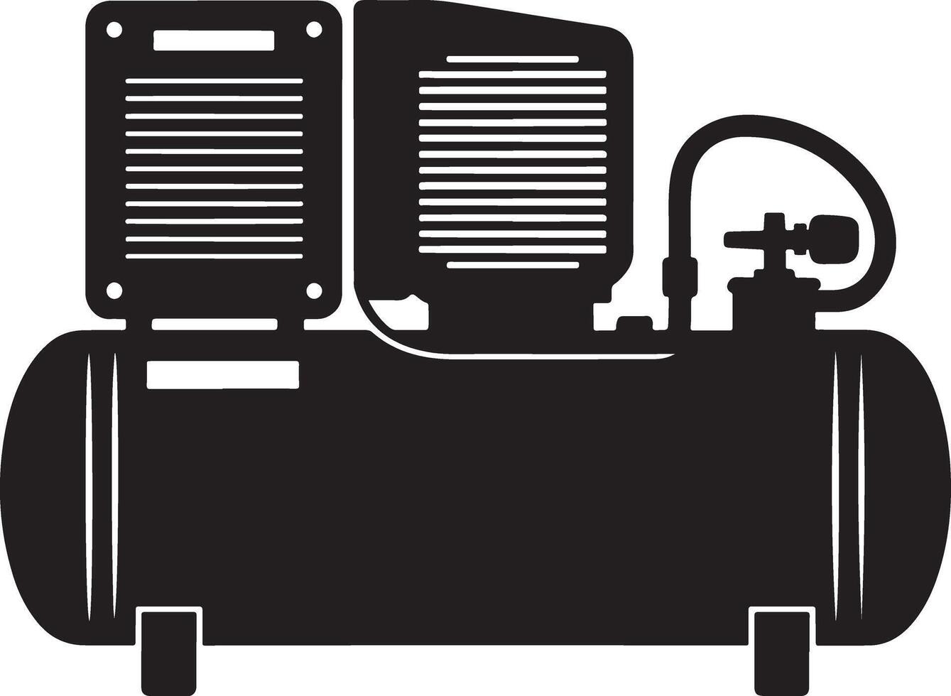 Black and white illustration of a horizontal air compressor vector