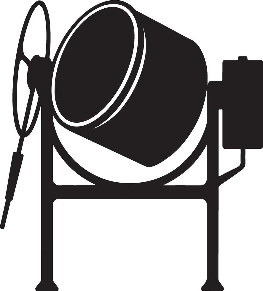 Black and white illustration of a cement mixer machine for construction vector