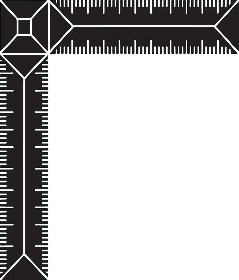 Black and white illustration of a corner ruler with measurement markings vector