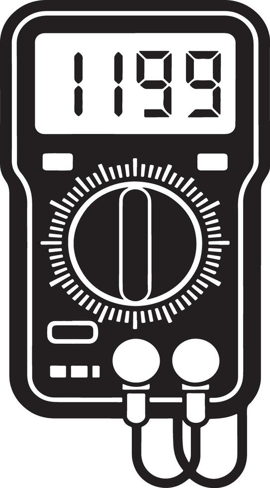 Analog multimeter with probes illustration black and white icon. vector