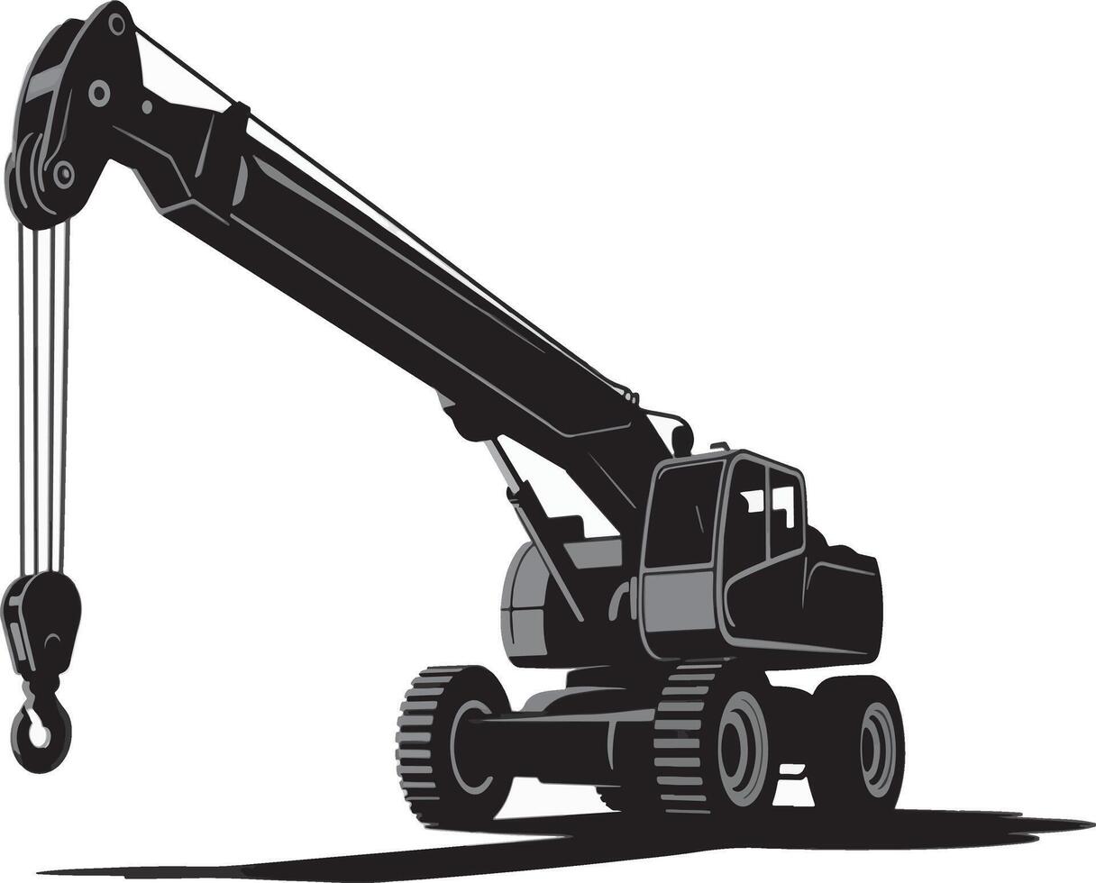 A black and white illustration of a mobile crane with a hook vector