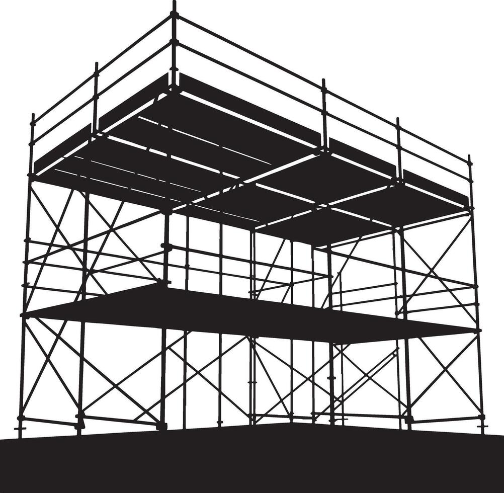 Two tiered scaffolding structure black and white silhouette illustration vector