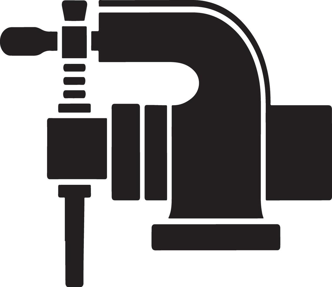 Black and white illustration of a pipe clamp vise tool for industrial use vector