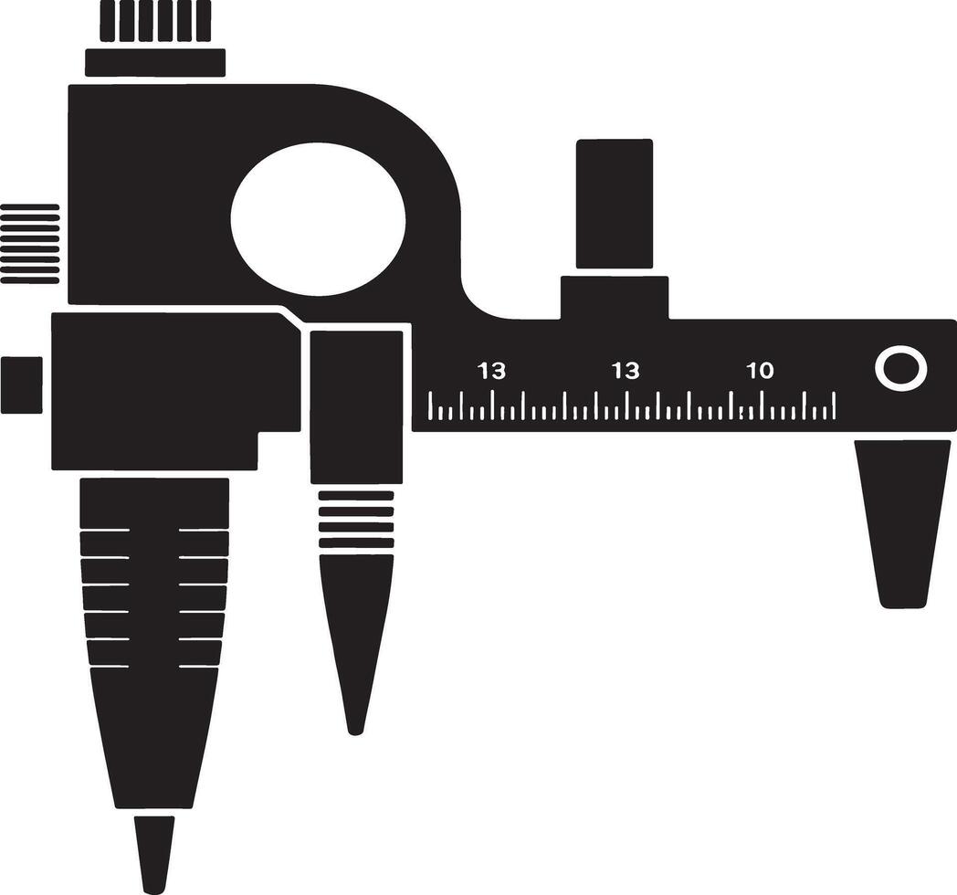 Black and white illustration of a three point caliper measuring tool vector
