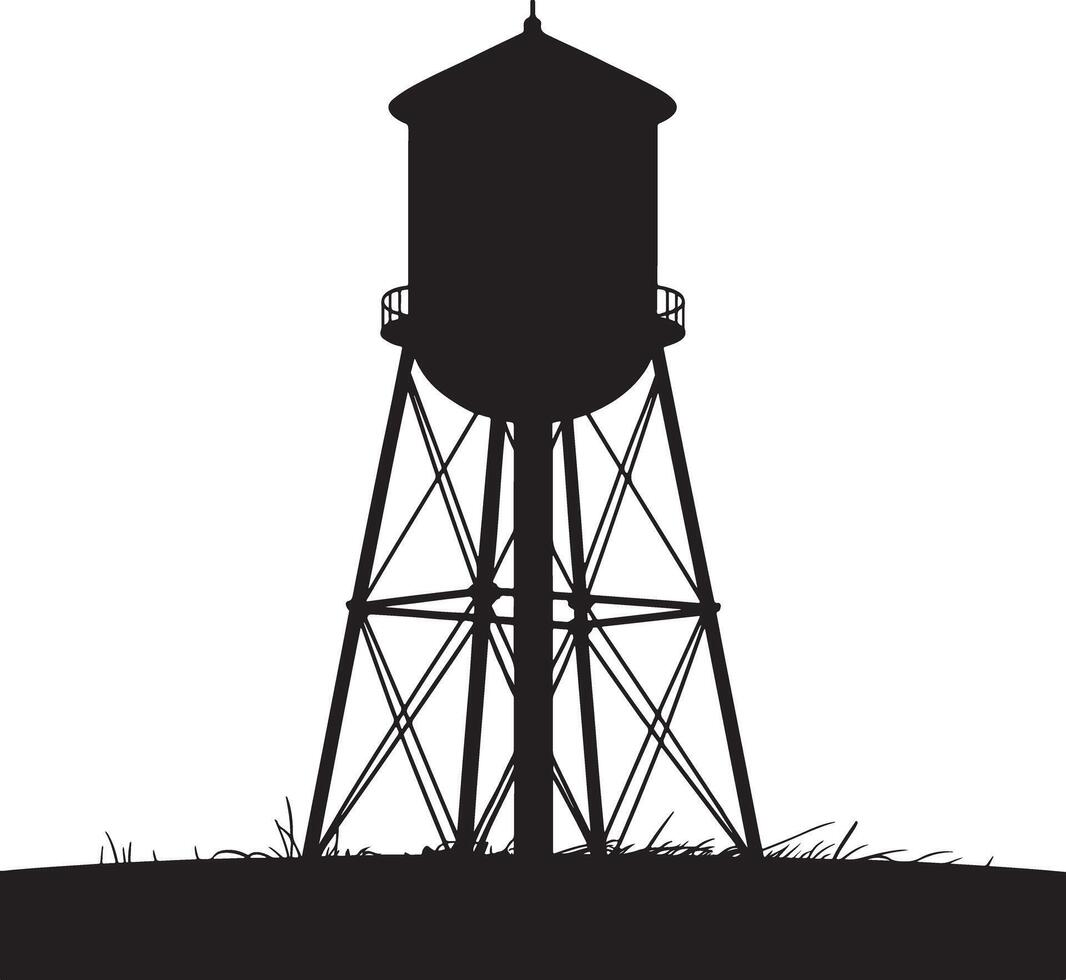 Water tower silhouette against white background. vector