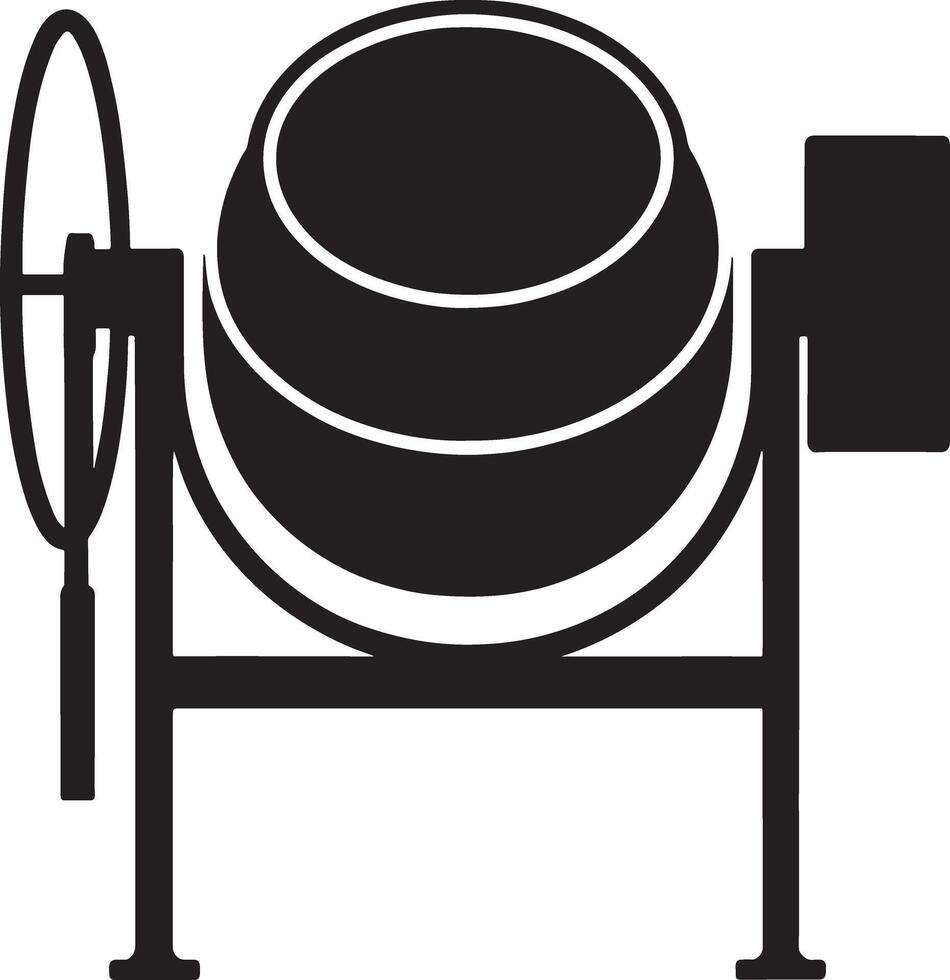 Black and white silhouette of a cement mixer construction equipment vector