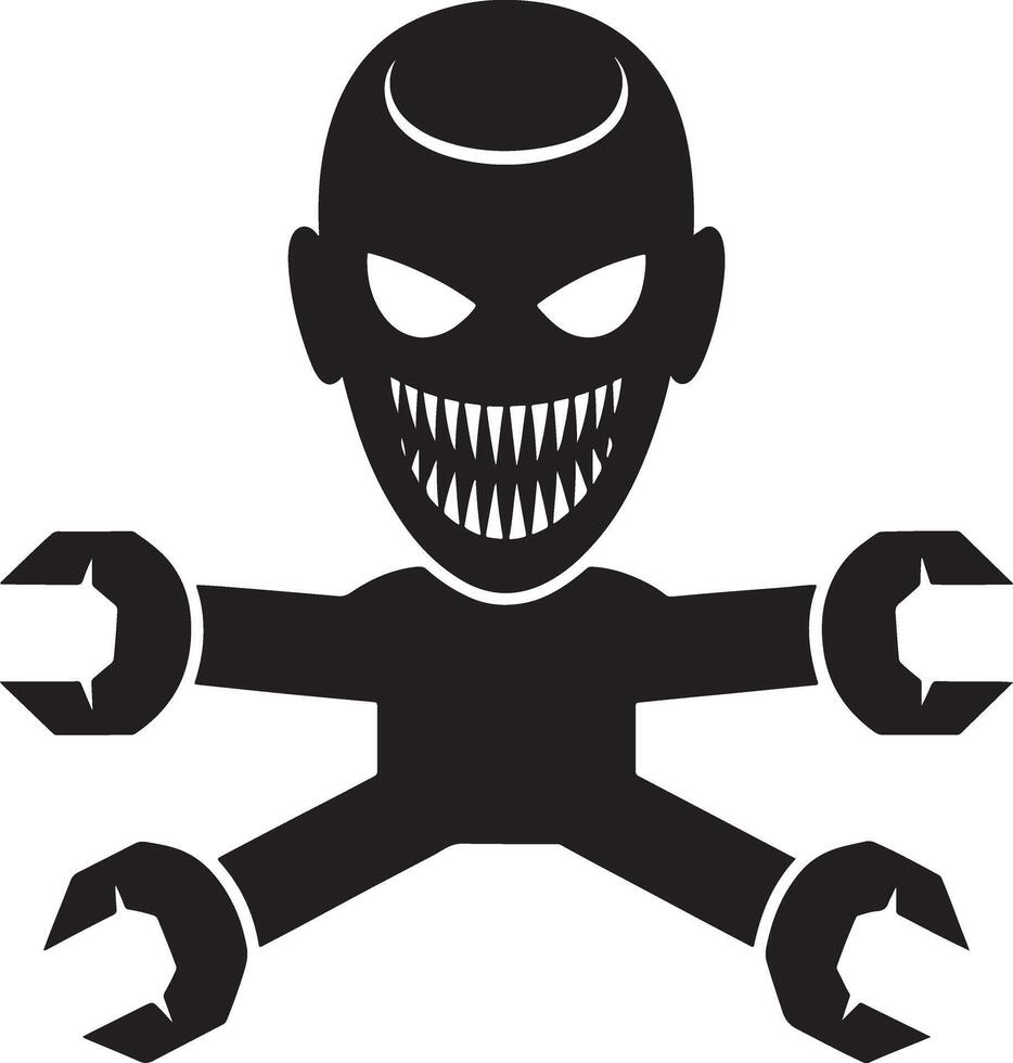 A menacing black silhouette of a creature wielding wrenches as arms a unique and ominous design vector