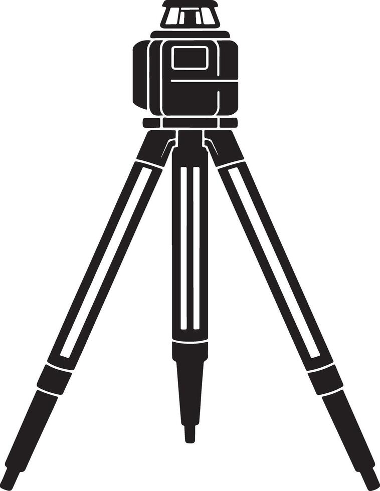 Black and white icon of a laser level on tripod stand for construction and surveying vector