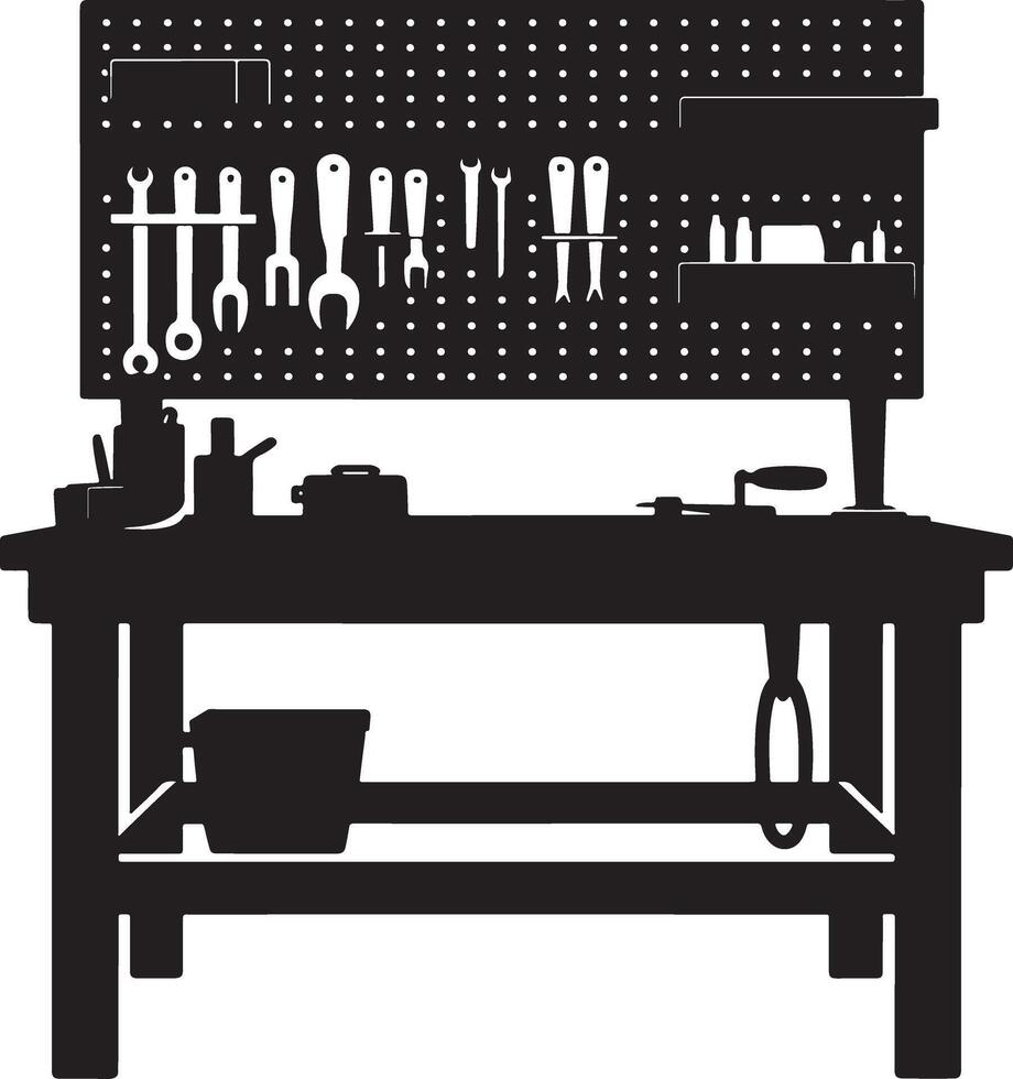 Black and white silhouette of a well equipped workshop vector