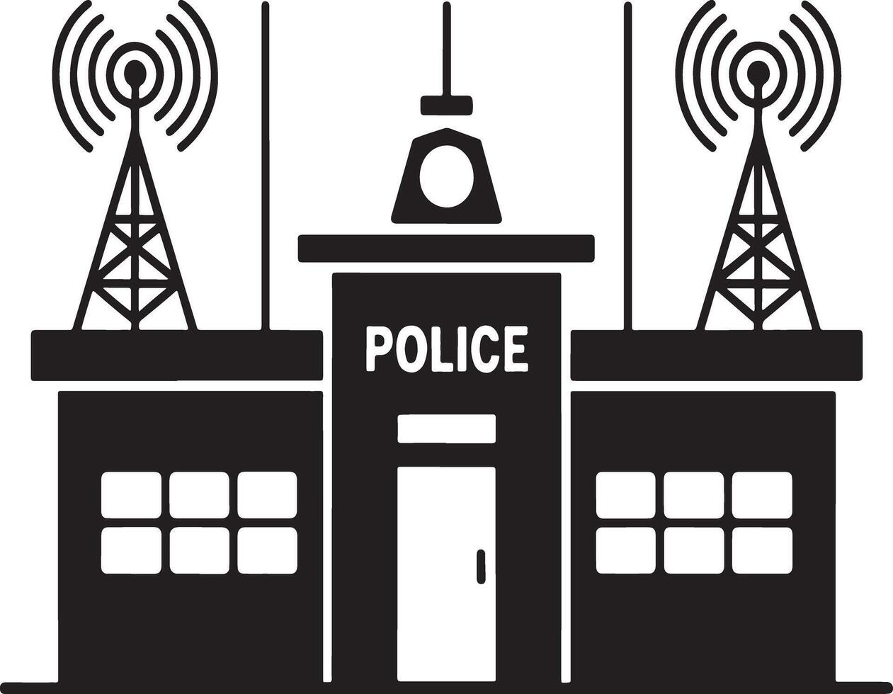 Police station building icon with communication towers. vector
