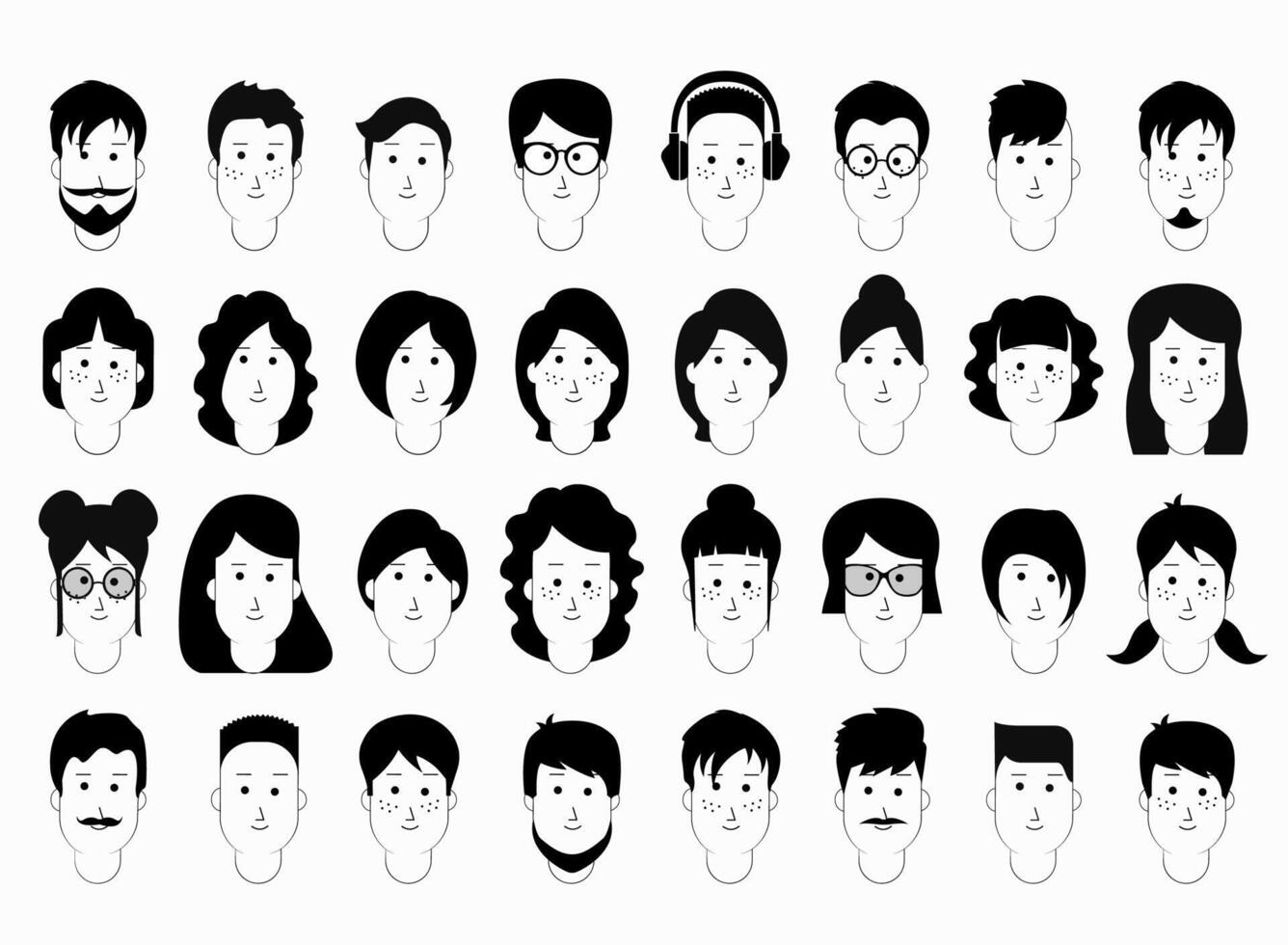 Set of people avatar cartoon user profile icons vector