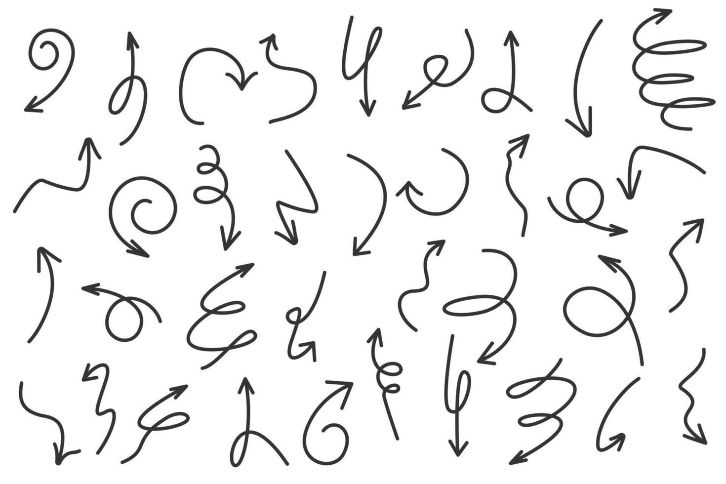 Hand drawn linear arrows set vector