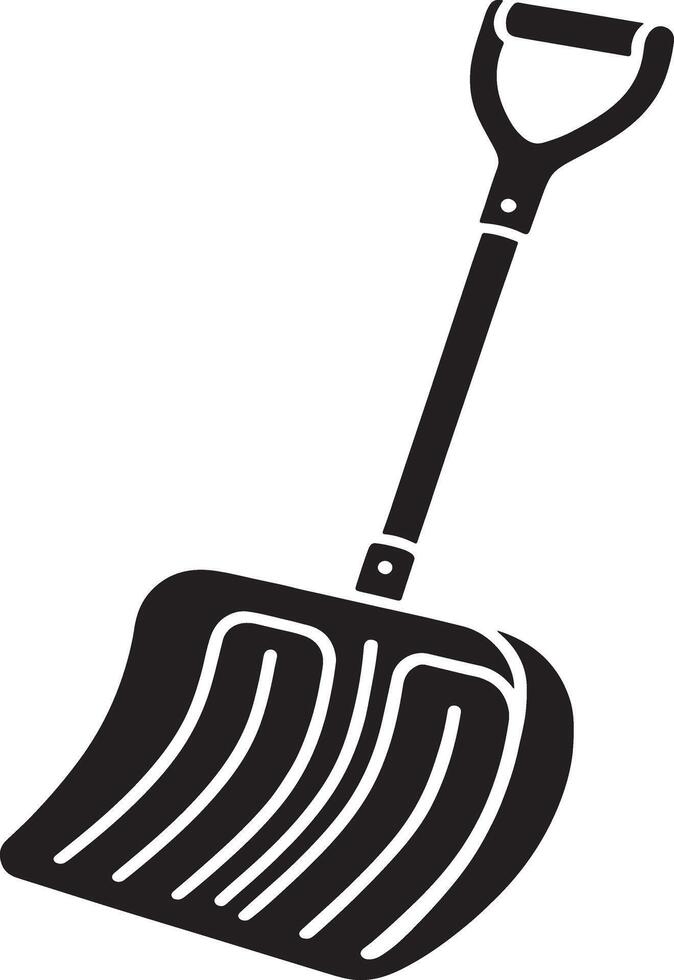 A black and white illustration of a snow shovel with a d shaped handle vector