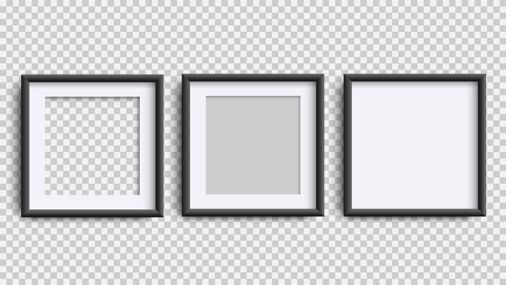 Photo Frames isolated on white, realistic square three black frames mockup vector
