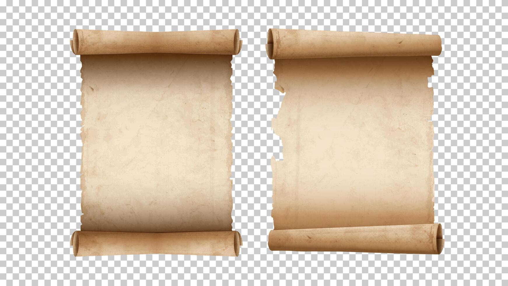 Old paper aged blank scrolls, two old parchments isolated vector