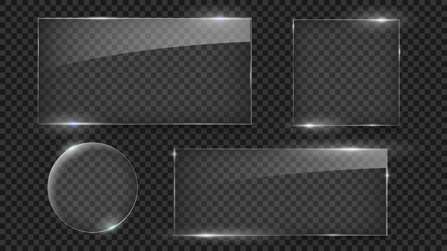 Glass plates, different glass shapes set, glass frames vector