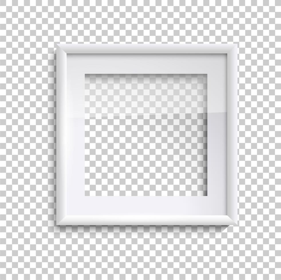 Blank white picture frame with glass, square empty picture frame vector