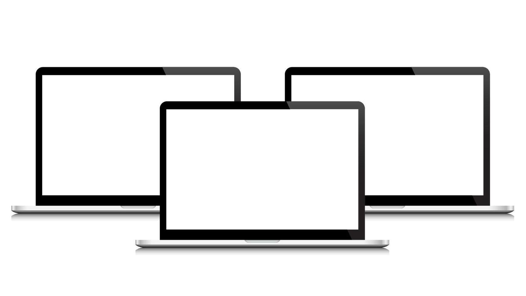 Laptops with blank white screens isolated, vector