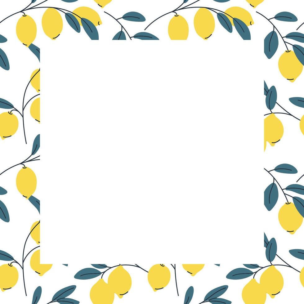 Square decorative lemon frame or border for invitations and recipes vector