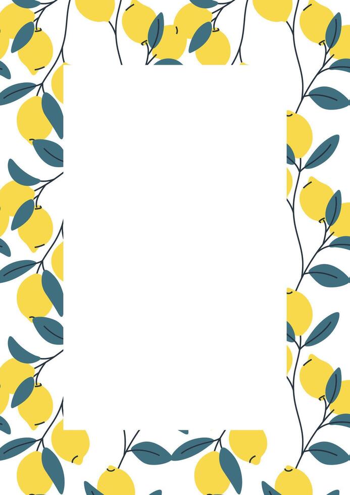 Rectangular decorative lemon frame or border for invitations and summer designs vector