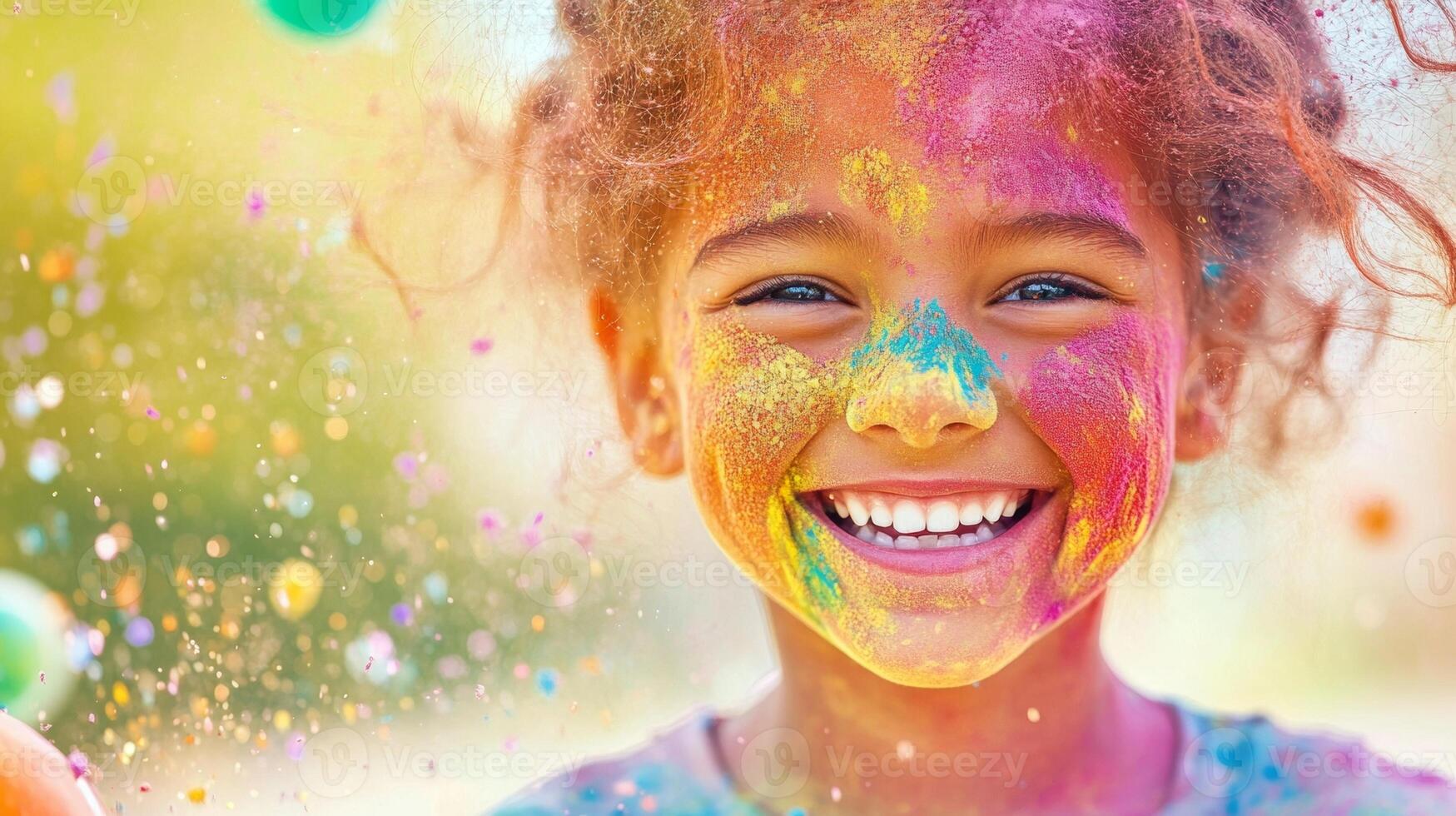 Children are throwing colorful powder and water balloons while celebrating Holi with laughter and joy photo