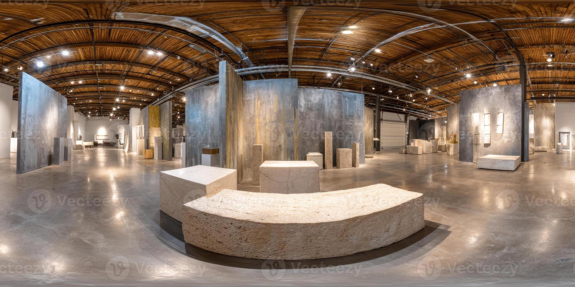 Gallery showcases unique sculptures in a chic, post-industrial space with creative lighting photo