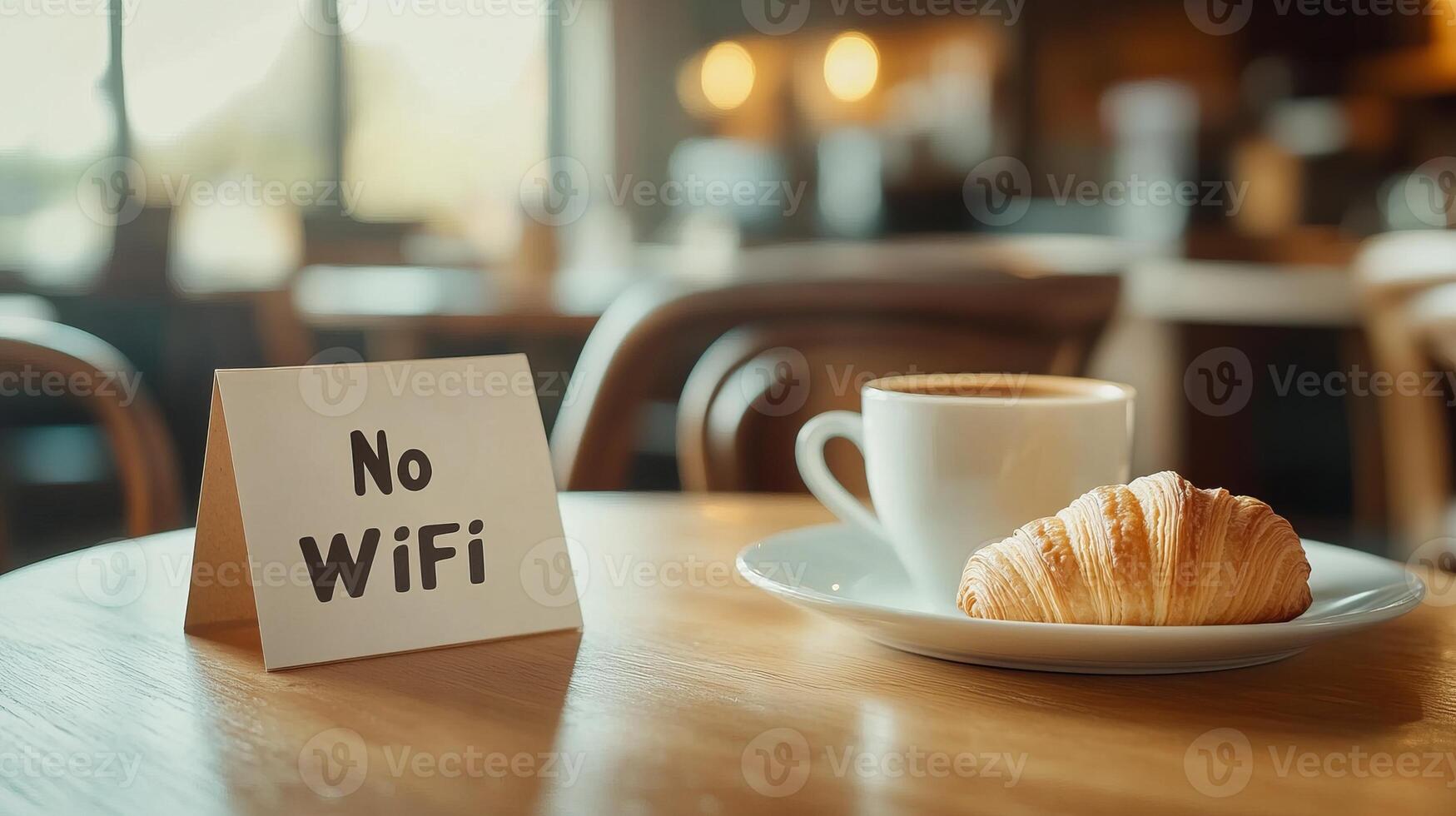 Enjoy tea and a fresh croissant while embracing a no WiFi atmosphere to recharge and relax in a cozy cafe photo