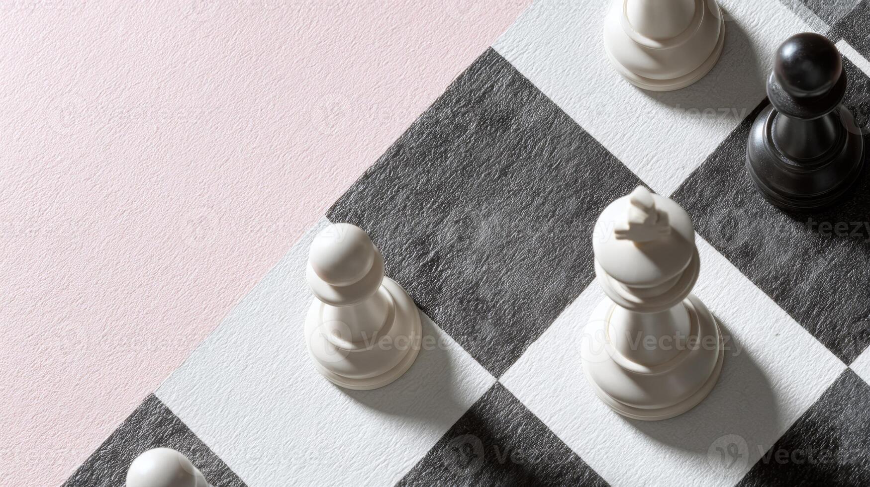 A clean overhead view of a chessboard with few pieces, evoking nostalgia and a sense of calm play photo