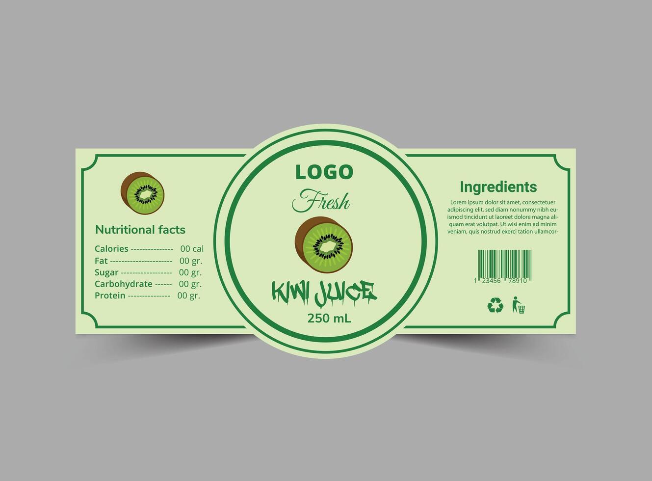 Bottle Label Kiwi Juice Product Template Design Brand Name Packaging Illustration vector