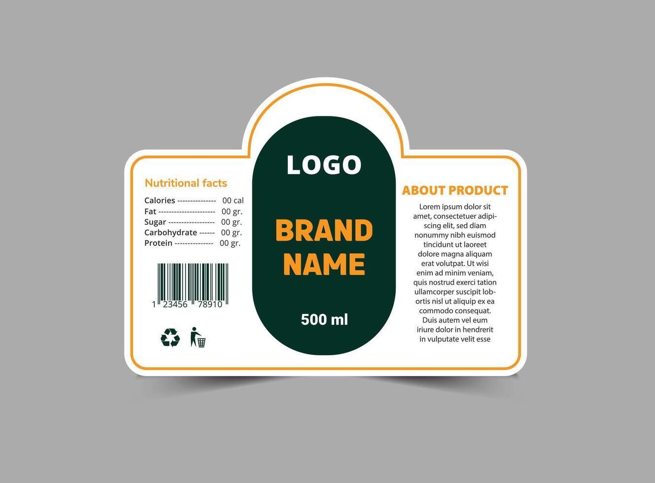 Bottle Label Brand Name Template Design Green And Orange Packaging Product Illustration vector