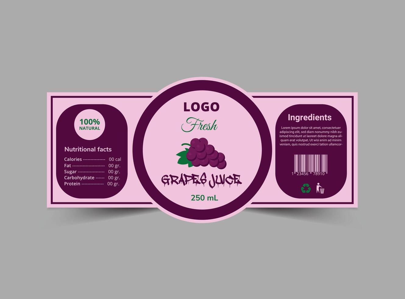 Bottle Label Grapes Juice Product Template Design Brand Name Packaging Illustration vector
