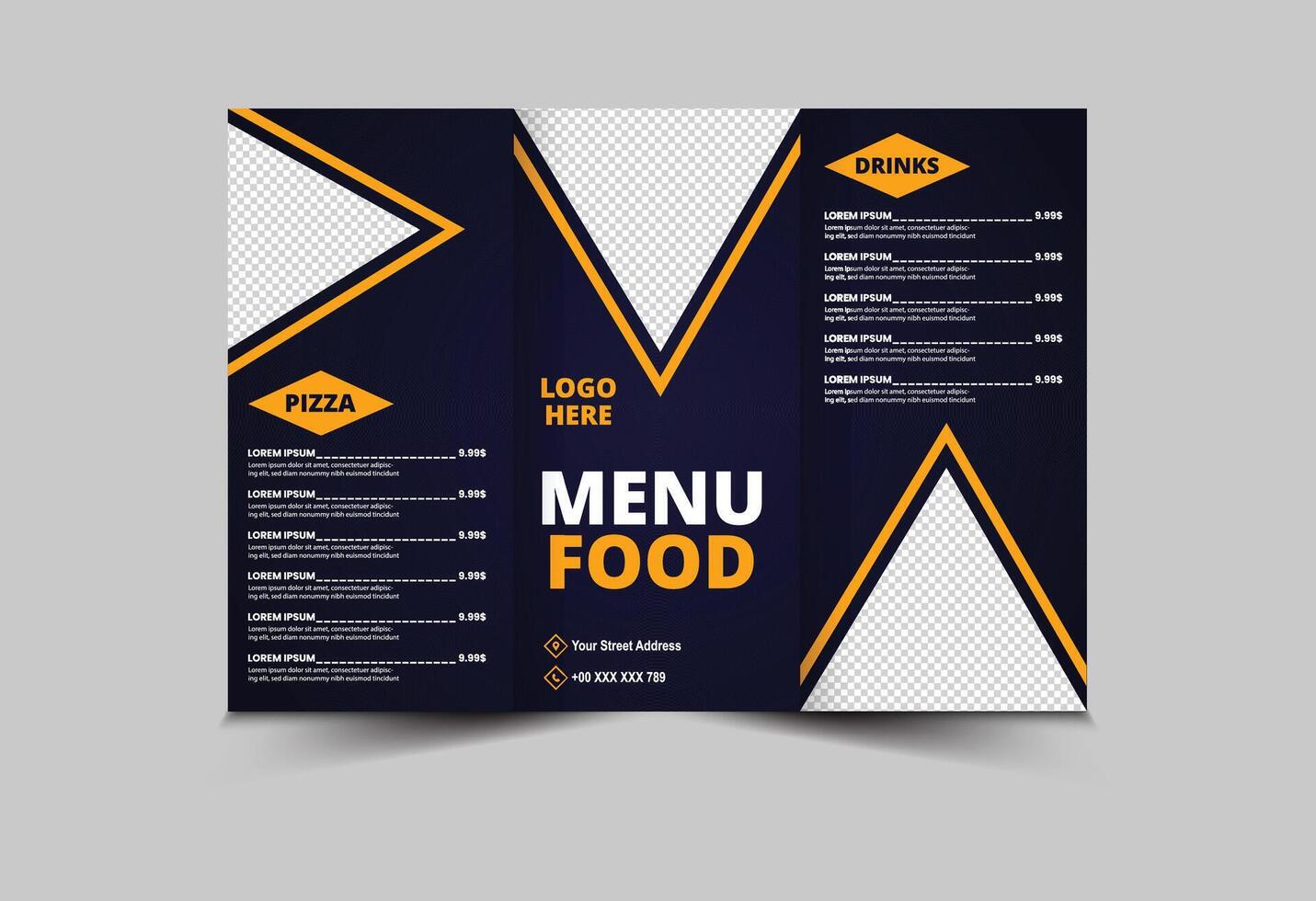 Menu Food Template Design Fast Food Brochure With Pizza And Drinks Illustration vector