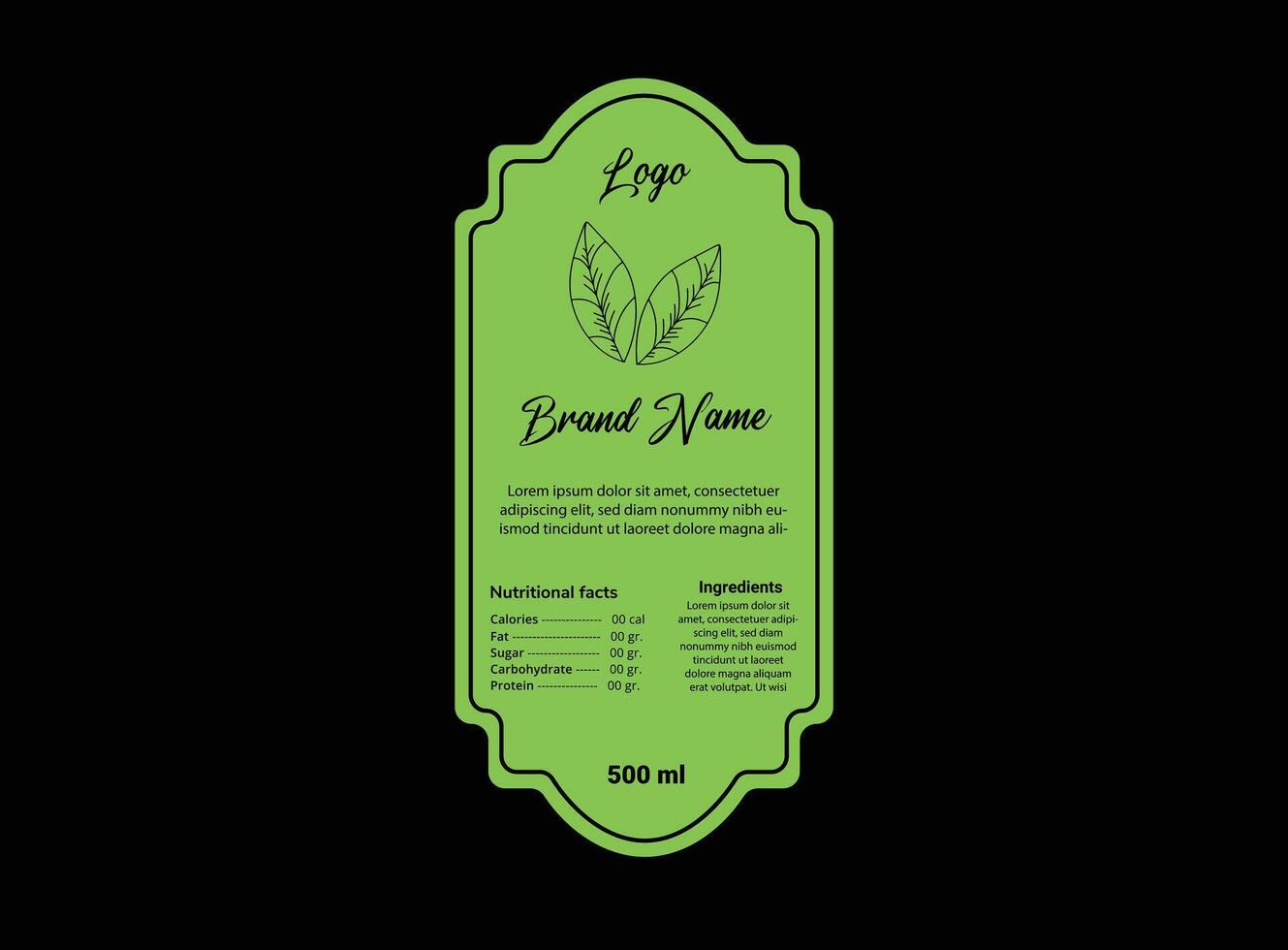 Bottle Label Template Design Green With Brand Name Packaging Product Illustration vector