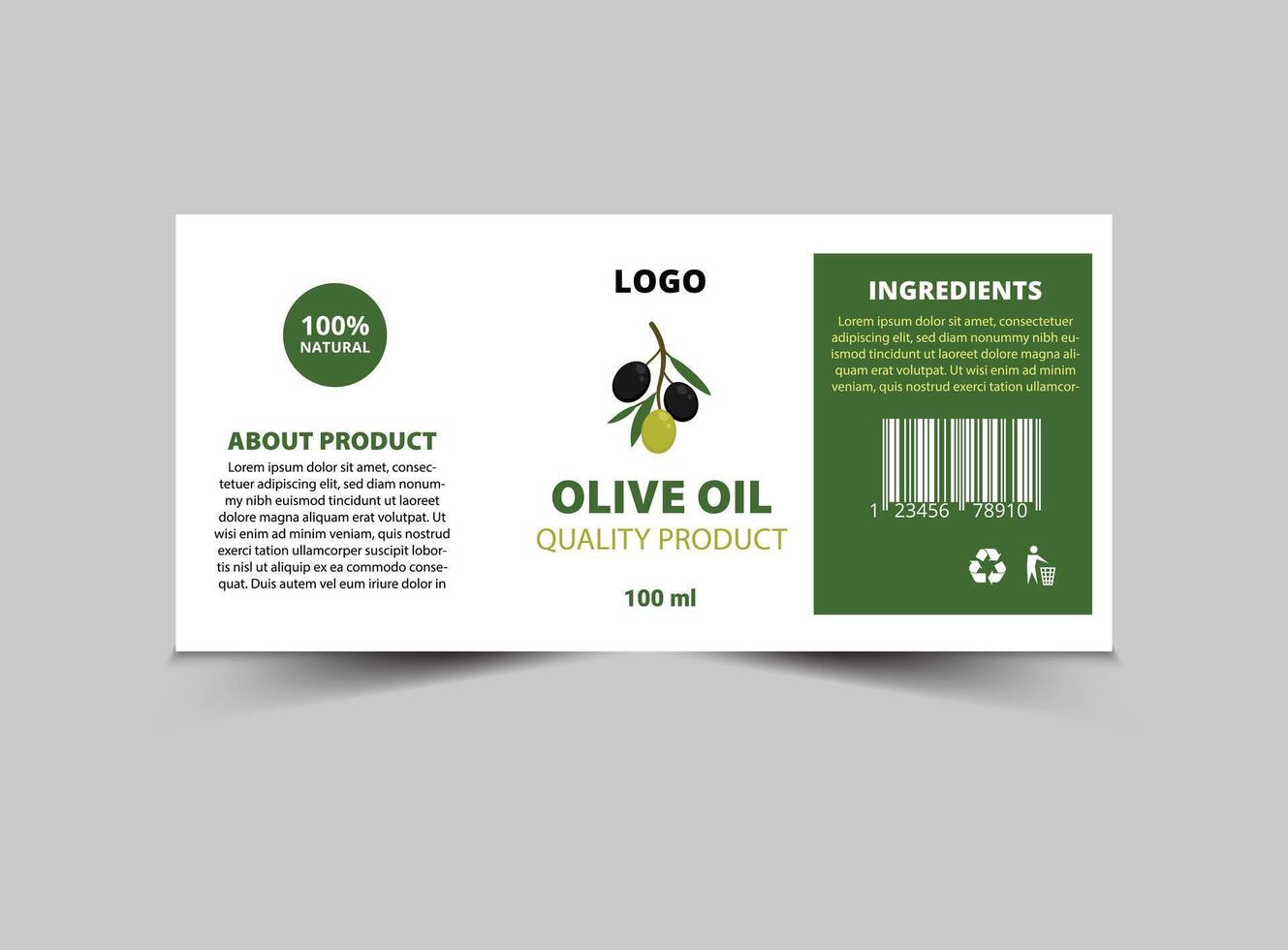 Bottle Label Olive Oil Product Template Design Brand Name Packaging Illustration vector