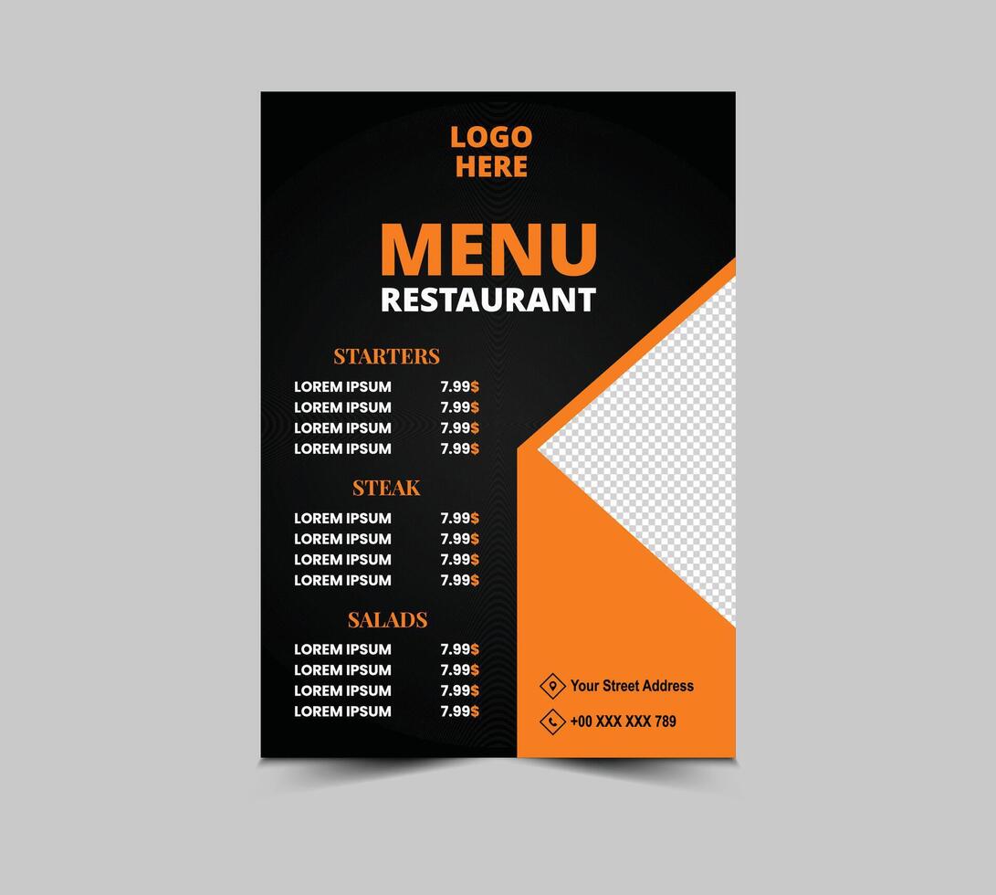 Menu Restaurant Fast Food Flyer Template Design With Starters Salad And Steak Illustration vector