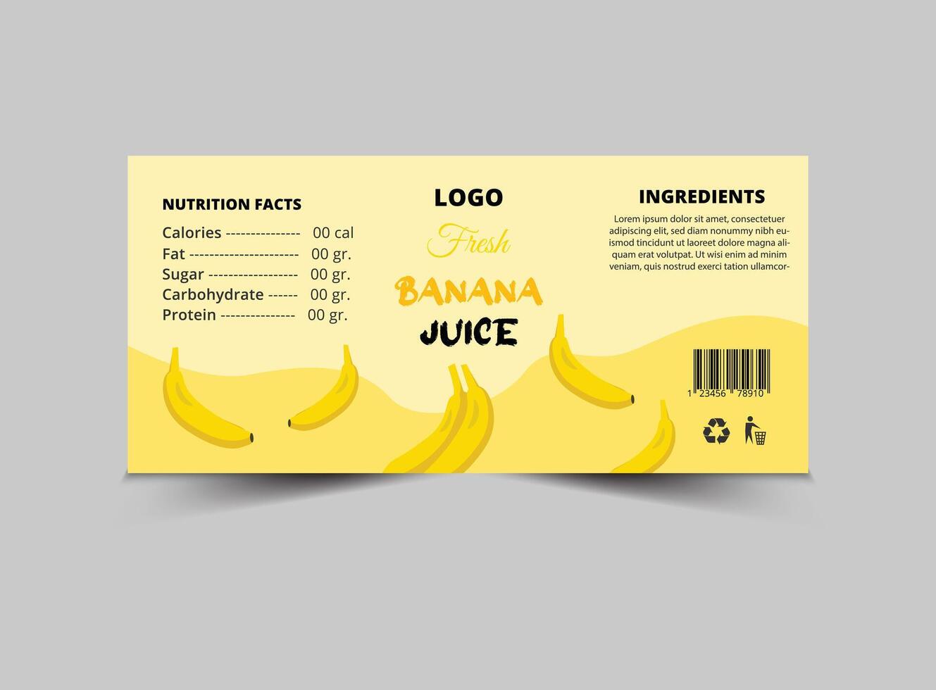 Bottle Label Banana Juice Product Template Design Brand Name Packaging Illustration vector