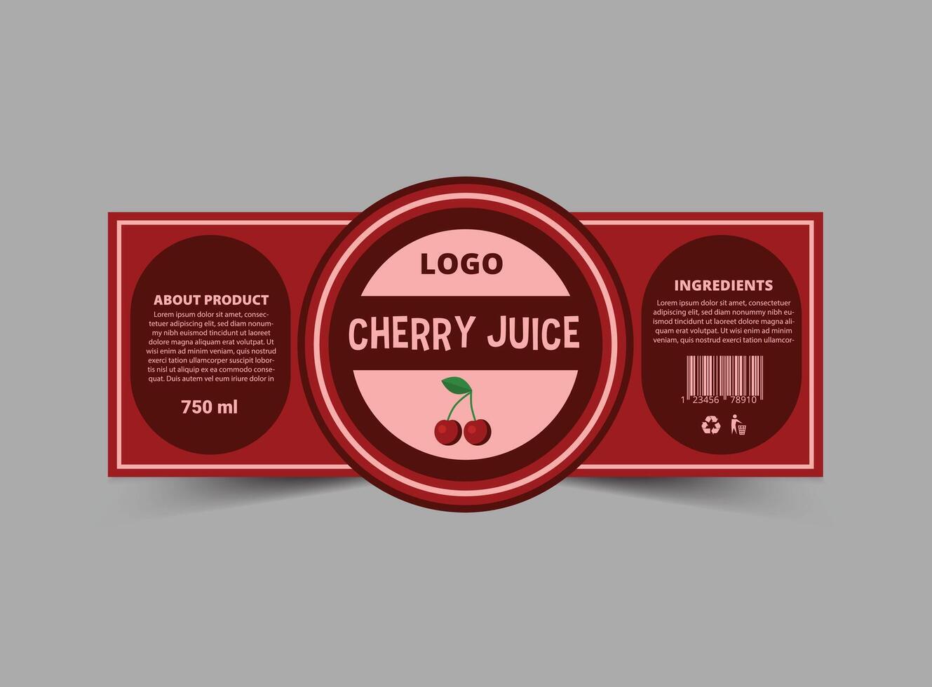 Bottle Label Cherry Juice Product Template Design Brand Name Packaging Illustration vector