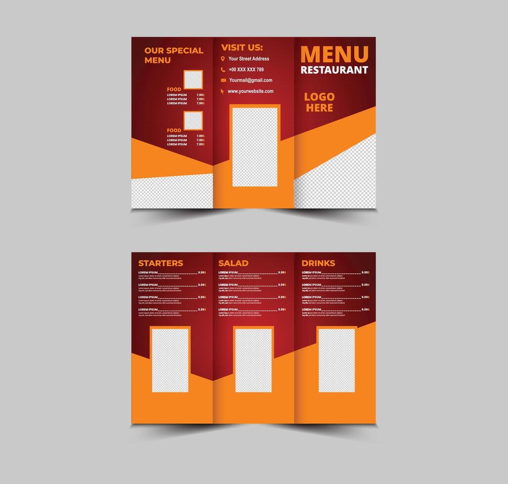 Menu Restaurant Template Design Fast Food Flyer With Starters Salad And Drinks Illustration vector