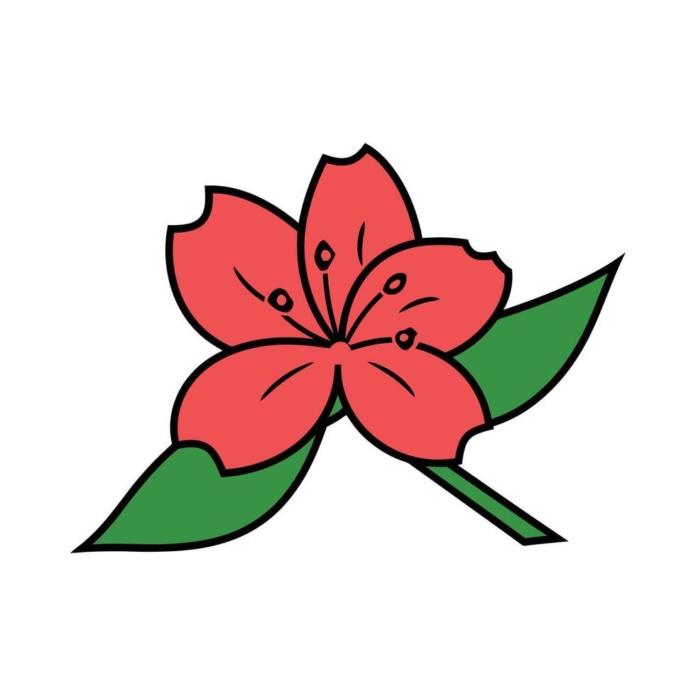 Illustration of a stylized fivepetal flower with leaves, vibrant and bold, against white vector