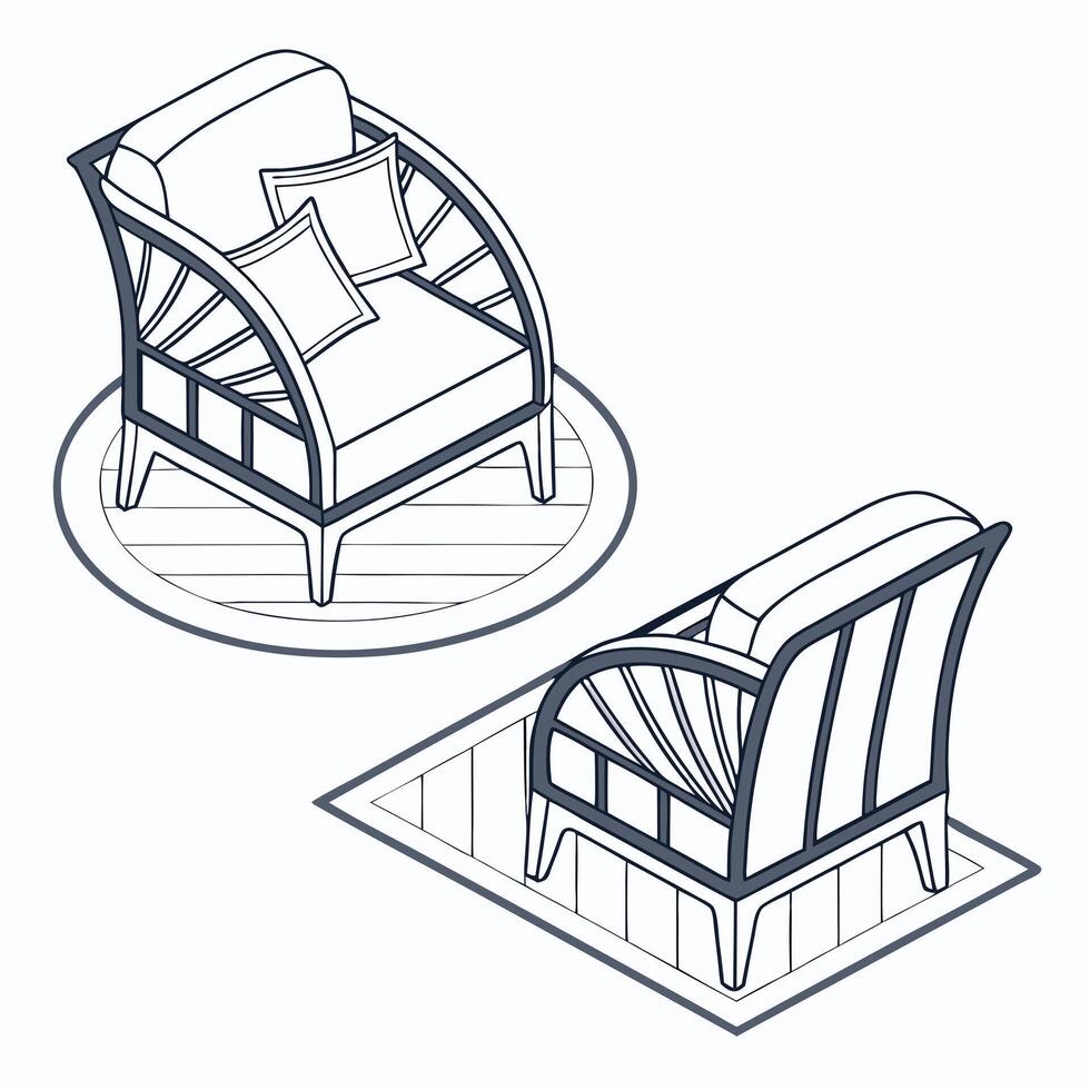 Isometric view of an arch chair set, front and back view vector