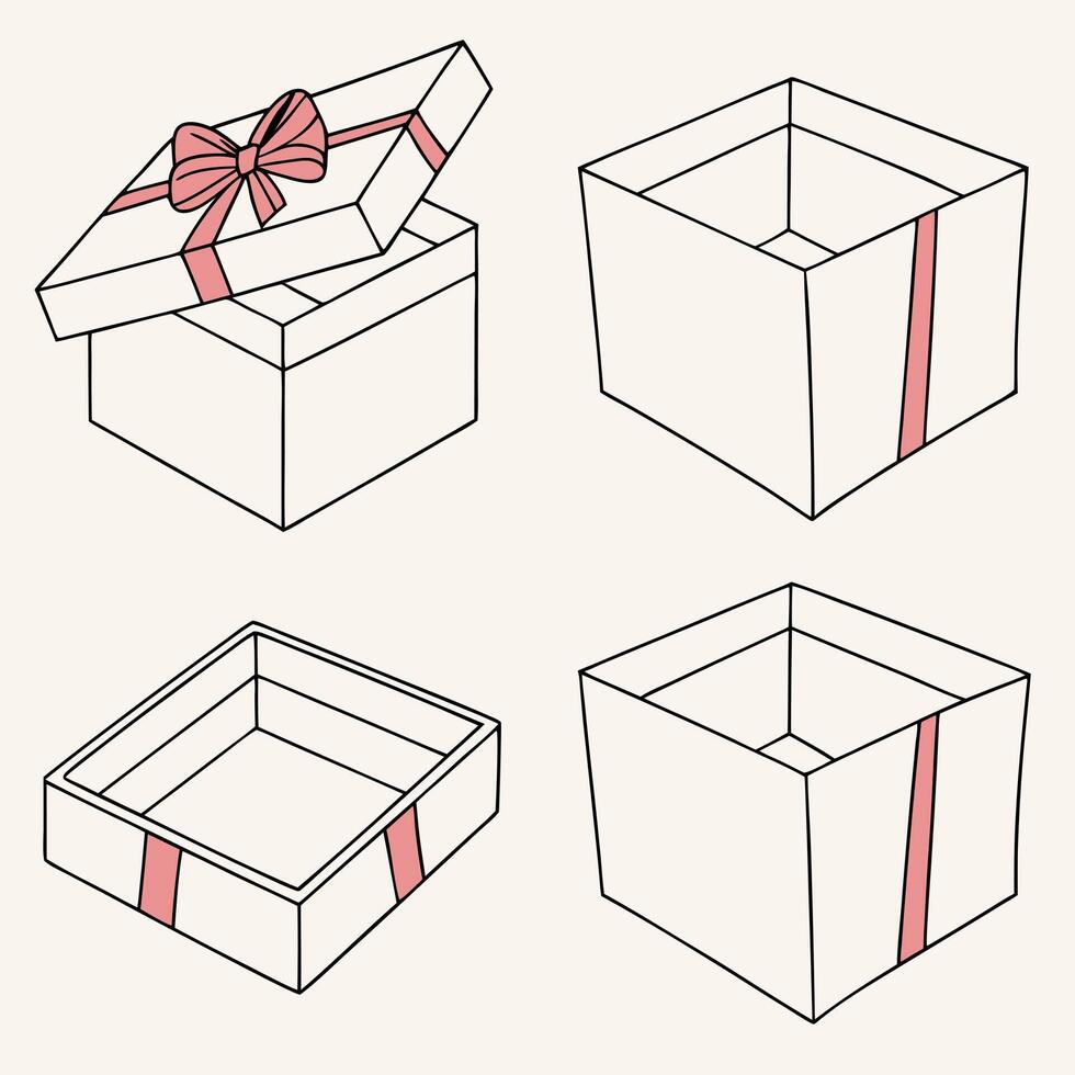 Illustration of, Collection set of white gift box In different perspectives vector