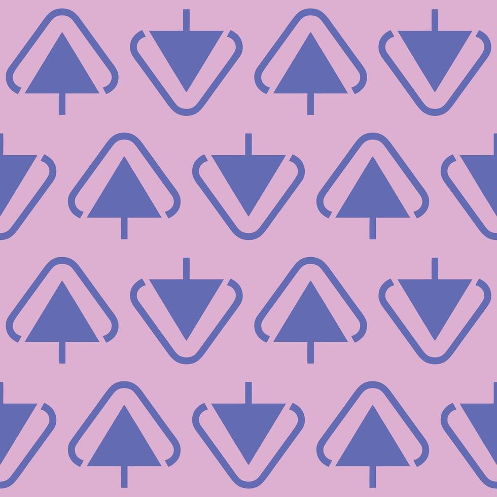 Seamless pattern of blue triangles and inverted triangles on a pink background, vector