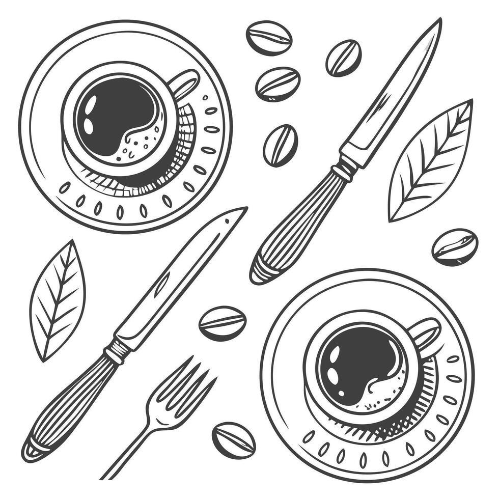 Collection set of Fork and Knife of coffee In different perspectives vector