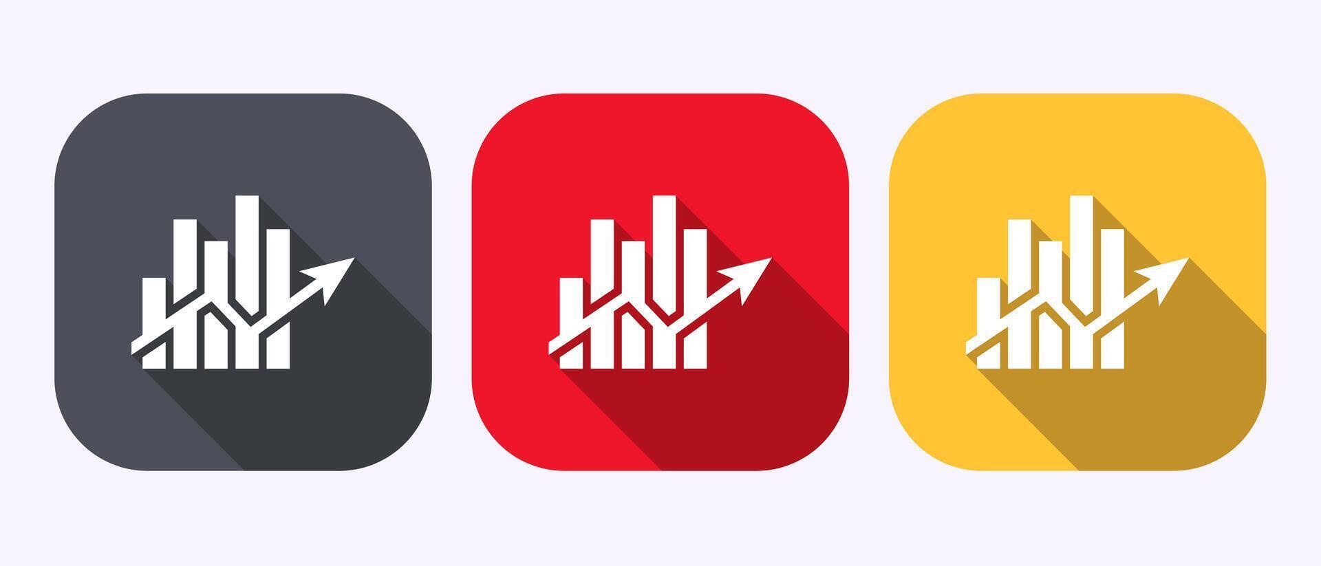 Bar chart icon design, Graph logo, Growth chart sign in shadow button design vector