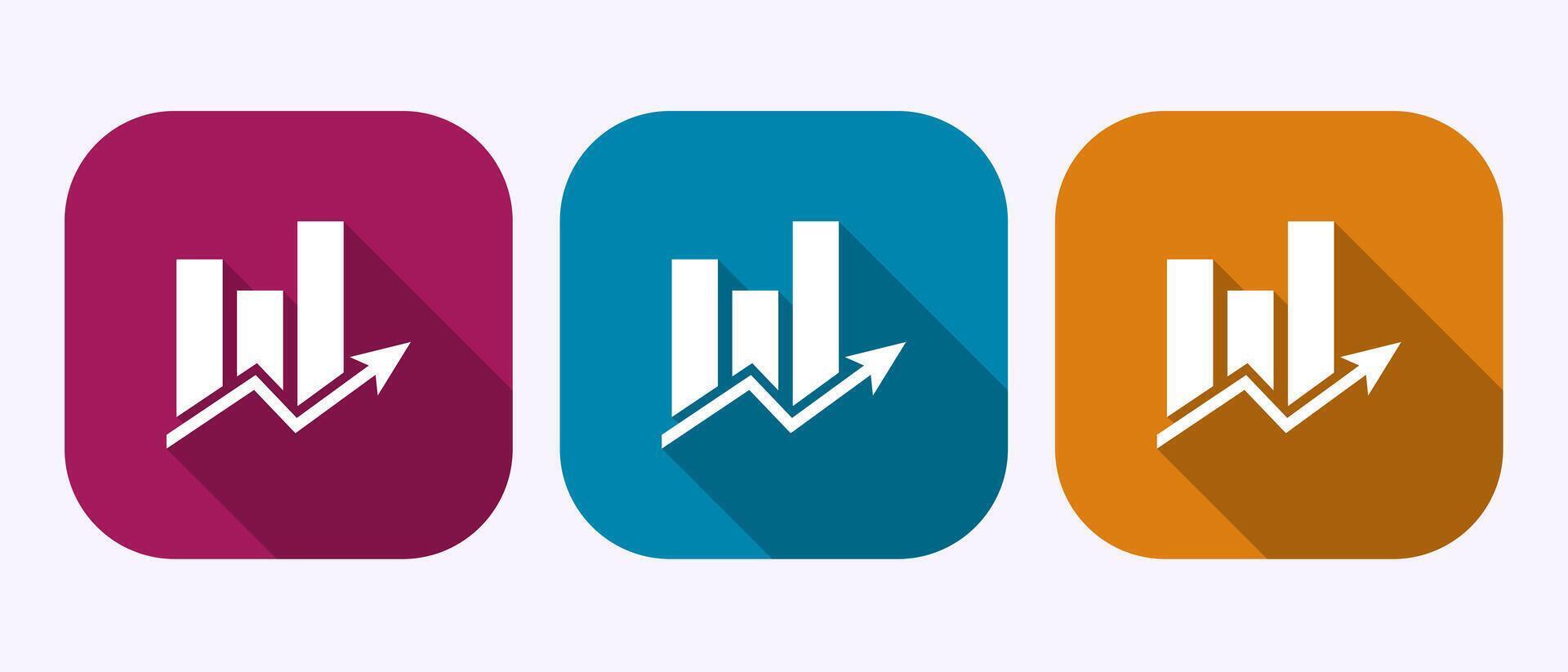 Bar chart icon, Graph logo, Growth chart sign symbol in shadow button design vector