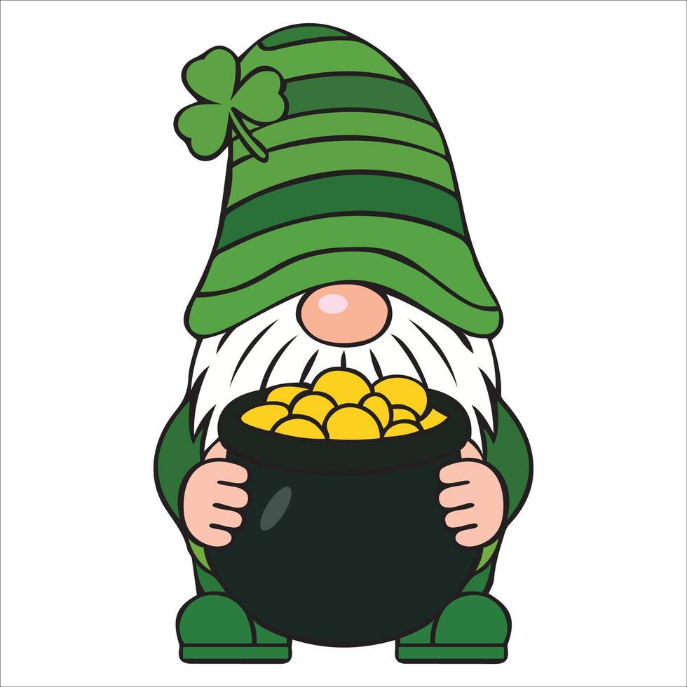 Whimsical Gnome in Leprechaun Hat with Clover vector