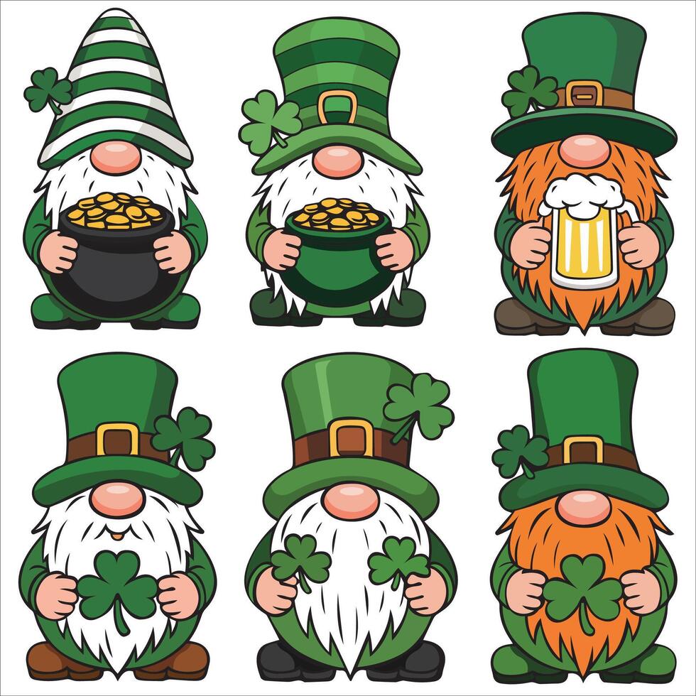 Gnome with Shamrock and Leprechaun Hat Set vector