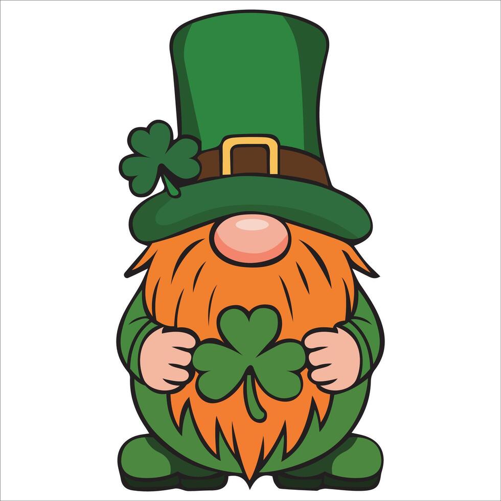 Gnome Wearing Green Hat and Holding Lucky Shamrock vector