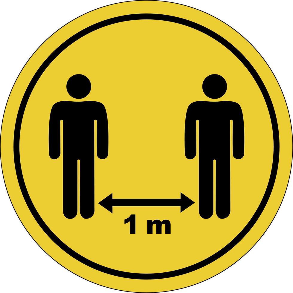 Yellow circle sticker. Keep a distance of 1 meters. Social distance. Warning icon. vector